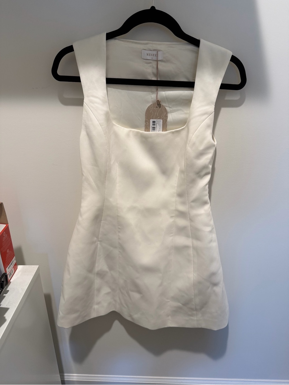 Meshki Cream Square-Neck Sleeveless Mini Dress Top